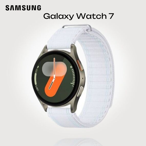 Samsung Galaxy Watch 7 | 40 mm | 4G LTE | Green | Fabric/Blue White | M/L, Размер ремешка : M/L, Цвет ремешка: Blue White, Тип ремешка : Fabric, Размер корпуса : 40 мм, Цвет: Green, Подключение часов : Bluetooth / Wi-Fi + 4G LTE