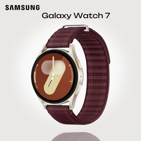 Samsung Galaxy Watch 7 | 40 mm | Cream | Fabric/Wine | S/M, Размер ремешка : S/M, Цвет ремешка: Wine, Тип ремешка : Fabric, Размер корпуса : 40 мм, Цвет: Cream, Подключение часов : Bluetooth / Wi-Fi