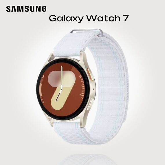 Samsung Galaxy Watch 7 | 40 mm | 4G LTE | Cream | Fabric/Blue White | M/L, Размер ремешка : M/L, Цвет ремешка: Blue White, Тип ремешка : Fabric, Размер корпуса : 40 мм, Цвет: Cream, Подключение часов : Bluetooth / Wi-Fi + 4G LTE