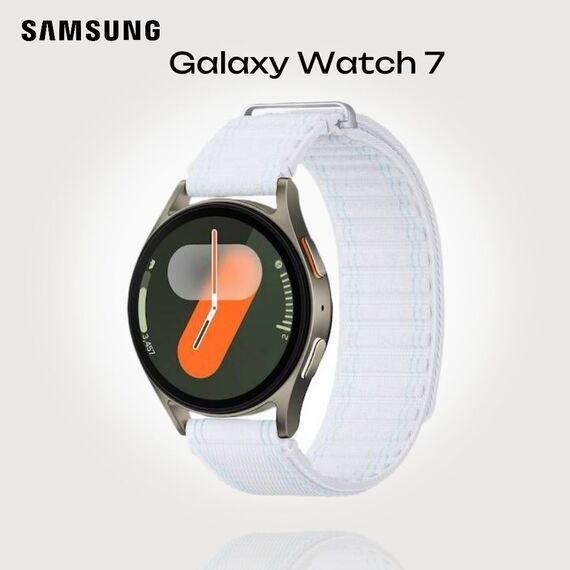 Samsung Galaxy Watch 7 | 40 mm | Green | Fabric/Blue White | M/L, Размер ремешка : M/L, Цвет ремешка: Blue White, Тип ремешка : Fabric, Размер корпуса : 40 мм, Цвет: Green, Подключение часов : Bluetooth / Wi-Fi