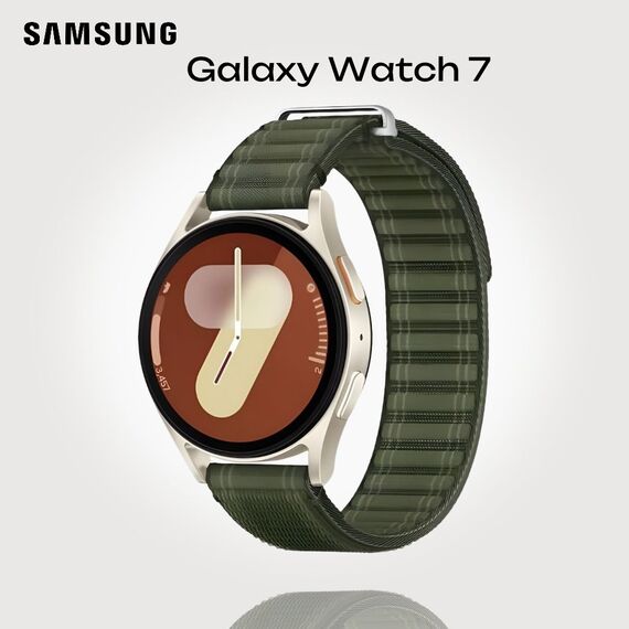 Samsung Galaxy Watch 7 | 40 mm | 4G LTE | Cream | Fabric/Green | S/M, Размер ремешка : S/M, Цвет ремешка: Green, Тип ремешка : Fabric, Размер корпуса : 40 мм, Цвет: Cream, Подключение часов : Bluetooth / Wi-Fi + 4G LTE