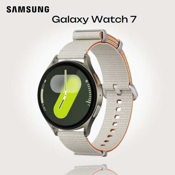 Samsung Galaxy Watch 7 | 44 mm | Green | Athleisure/Cream | S/M, Размер ремешка : S/M, Цвет ремешка: Cream, Тип ремешка : Athleisure, Размер корпуса : 44 мм, Цвет: Green, Подключение часов : Bluetooth / Wi-Fi