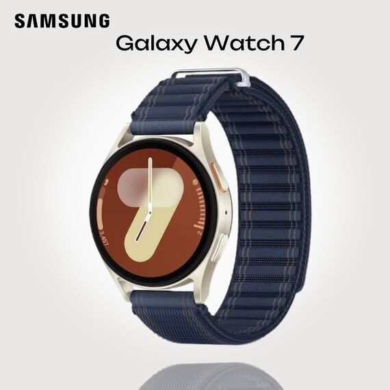 Samsung Galaxy Watch 7 | 40 mm | 4G LTE | Cream | Fabric/Navy | M/L, Размер ремешка : M/L, Цвет ремешка: Navy, Тип ремешка : Fabric, Размер корпуса : 40 мм, Цвет: Cream, Подключение часов : Bluetooth / Wi-Fi + 4G LTE