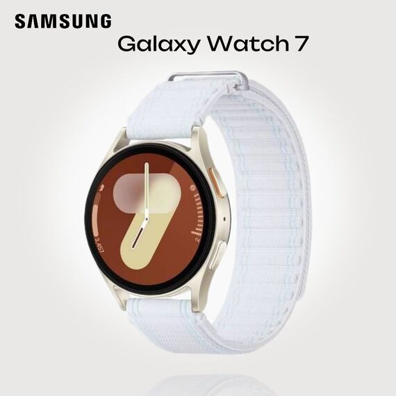 Samsung Galaxy Watch 7 | 40 mm | Cream | Fabric/Blue White | M/L, Размер ремешка : M/L, Цвет ремешка: Blue White, Тип ремешка : Fabric, Размер корпуса : 40 мм, Цвет: Cream, Подключение часов : Bluetooth / Wi-Fi