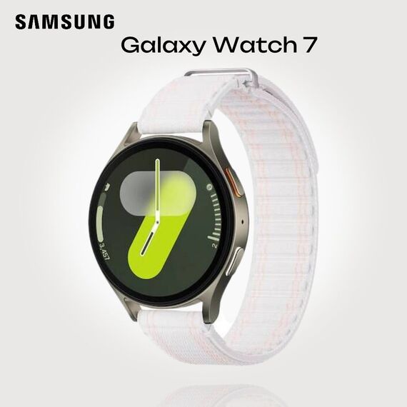 Samsung Galaxy Watch 7 | 44 mm | 4G LTE | Green | Fabric/Pink White | S/M, Размер ремешка : S/M, Цвет ремешка: Pink White, Тип ремешка : Fabric, Размер корпуса : 44 мм, Цвет: Green, Подключение часов : Bluetooth / Wi-Fi + 4G LTE