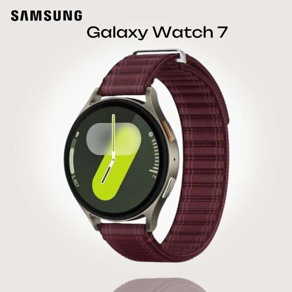 Samsung Galaxy Watch 7 | 44 mm | 4G LTE | Green | Fabric/Wine | S/M, Размер ремешка : S/M, Цвет ремешка: Wine, Тип ремешка : Fabric, Размер корпуса : 44 мм, Цвет: Green, Подключение часов : Bluetooth / Wi-Fi + 4G LTE