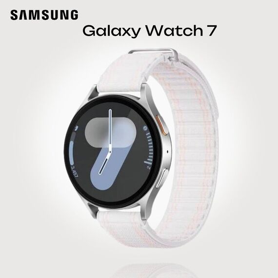 Samsung Galaxy Watch 7 | 44 mm | 4G LTE | Silver | Fabric/Pink White | S/M, Размер ремешка : S/M, Цвет ремешка: Pink White, Тип ремешка : Fabric, Размер корпуса : 44 мм, Цвет: Silver, Подключение часов : Bluetooth / Wi-Fi + 4G LTE