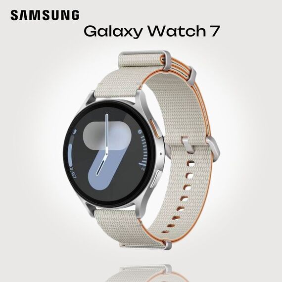 Samsung Galaxy Watch 7 | 44 mm | Silver | Athleisure/Cream | S/M, Размер ремешка : S/M, Цвет ремешка: Cream, Тип ремешка : Athleisure, Размер корпуса : 44 мм, Цвет: Silver, Подключение часов : Bluetooth / Wi-Fi