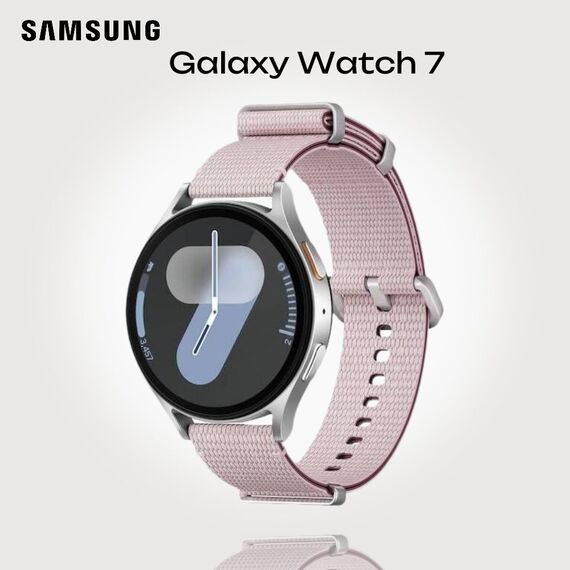 Samsung Galaxy Watch 7 | 44 mm | Silver | Athleisure/Pink | S/M, Размер ремешка : S/M, Цвет ремешка: Pink, Тип ремешка : Athleisure, Размер корпуса : 44 мм, Цвет: Silver, Подключение часов : Bluetooth / Wi-Fi