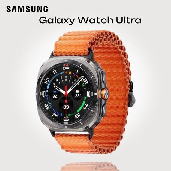 Galaxy Watch Ultra | 47 mm | Titanium Silver | Trail/Orange, Размер ремешка : M/L, Цвет ремешка: Orange, Тип ремешка : Trail, Размер корпуса : 47 мм, Цвет: Titanium Silver, Подключение часов : Bluetooth / Wi-Fi + 4G LTE