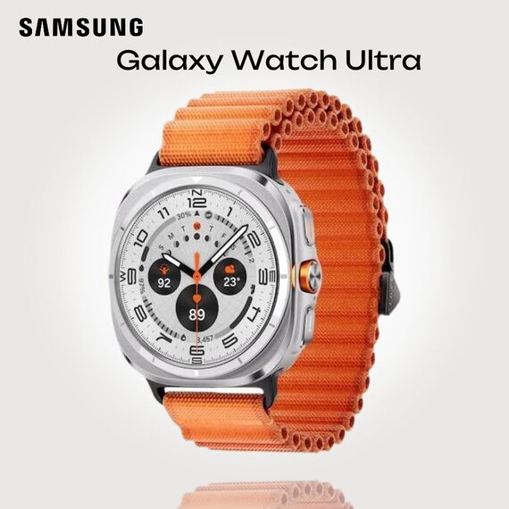 Galaxy Watch Ultra | 47 mm | Titanium White | Trail/Orange, Размер ремешка : M/L, Цвет ремешка: Orange, Тип ремешка : Trail, Размер корпуса : 47 мм, Цвет: Titanium White, Подключение часов : Bluetooth / Wi-Fi + 4G LTE