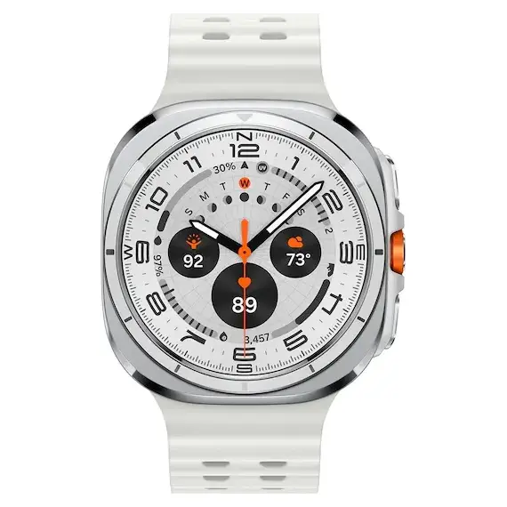 Galaxy Watch Ultra | 47 mm | Titanium White | Peakform/Orange, Тип ремешка : Peakform, Размер корпуса : 47 мм, Цвет: Titanium White, Цвет ремешка: Orange, Размер ремешка : M/L, Подключение часов : Bluetooth / Wi-Fi + 4G LTE, изображение 2 Galaxy Watch Ultra | 47 mm | Titanium White | Peakform/Orange, Тип ремешка : Peakform, Размер корпуса : 47 мм, Цвет: Titanium White, Цвет ремешка: Orange, Размер ремешка : M/L, Подключение часов : Bluetooth / Wi-Fi + 4G LTE, изображение 2