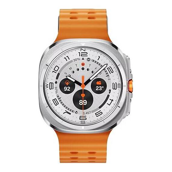 Galaxy Watch Ultra 2025 | 47 мм | 4G LTE | Titanium White | Marine/Orange | S/M/L, Тип ремешка : Marine, Цвет: Titanium White, Цвет ремешка: Orange, Размер ремешка : S/M/L, Подключение часов : Bluetooth / Wi-Fi + 4G LTE, изображение 3