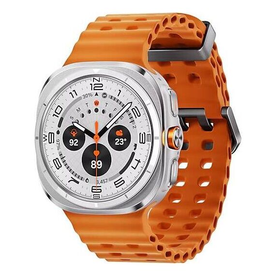 Galaxy Watch Ultra 2025 | 47 мм | 4G LTE | Titanium White | Marine/Orange | S/M/L, Тип ремешка : Marine, Цвет: Titanium White, Цвет ремешка: Orange, Размер ремешка : S/M/L, Подключение часов : Bluetooth / Wi-Fi + 4G LTE, изображение 2