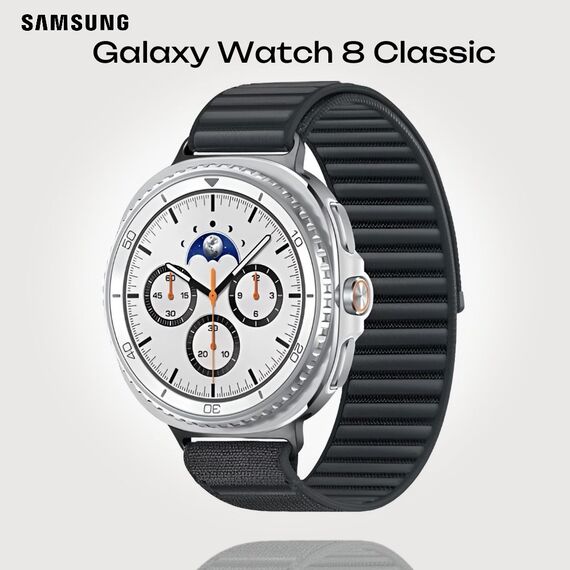 Galaxy Watch 8 Classic | 46 мм | 4G LTE | White | Fabric/Graphite | M/L, Тип ремешка : Fabric, Размер корпуса : 46 мм, Цвет: White, Цвет ремешка: Graphite, Размер ремешка : M/L, Подключение часов : Bluetooth / Wi-Fi + 4G LTE