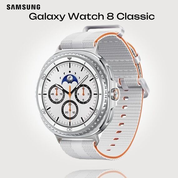 Galaxy Watch 8 Classic | 46 мм | White | Athleisure/White | M/L, Тип ремешка : Athleisure, Размер корпуса : 46 мм, Цвет: White, Цвет ремешка: White, Размер ремешка : M/L, Подключение часов : Bluetooth / Wi-Fi