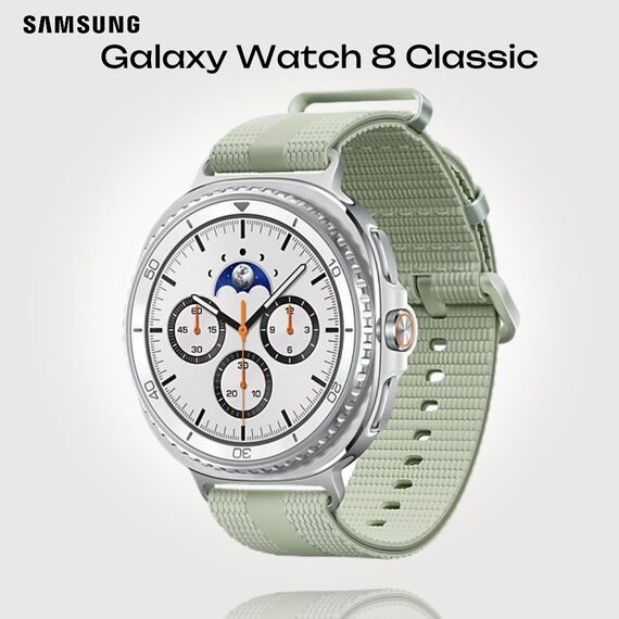 Galaxy Watch 8 Classic | 46 мм | White | Athleisure/Sage | M/L, Тип ремешка : Athleisure, Размер корпуса : 46 мм, Цвет: White, Цвет ремешка: Sage, Размер ремешка : M/L, Подключение часов : Bluetooth / Wi-Fi
