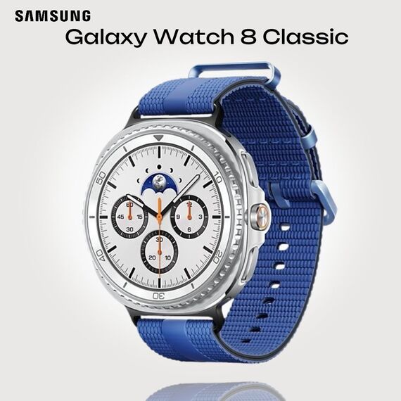 Galaxy Watch 8 Classic | 46 мм | 4G LTE | White | Athleisure/Blue | M/L, Тип ремешка : Athleisure, Размер корпуса : 46 мм, Цвет: White, Цвет ремешка: Blue, Размер ремешка : M/L, Подключение часов : Bluetooth / Wi-Fi + 4G LTE