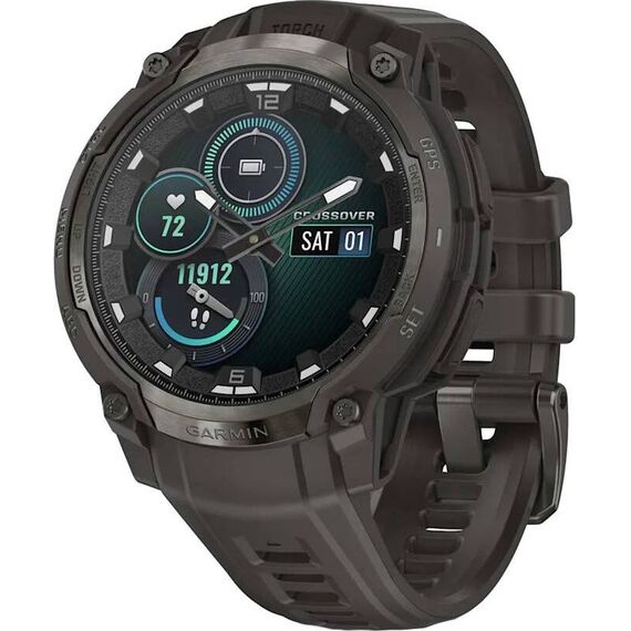 Смарт-часы Garmin Instinct Crossover Amoled | Charcoal, Версия: Amoled, SOLAR (Версии с линзами для зарядки от солнечной батареи собирают солнечную энергию и продлевают срок службы батареи.): Нет, Цвет: Charcoal, изображение 2