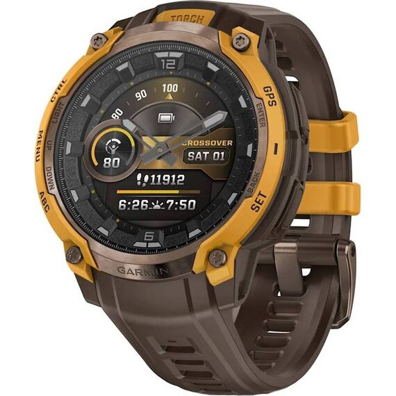 Смарт-часы Garmin Instinct Crossover Amoled | Bronze/Sunburst, Версия: Amoled, SOLAR (Версии с линзами для зарядки от солнечной батареи собирают солнечную энергию и продлевают срок службы батареи.): Нет, Цвет: Bronze/Sunburst, изображение 2