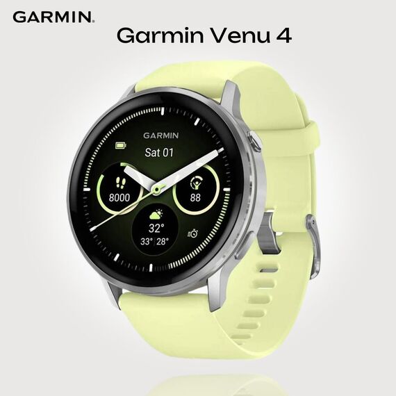 Смарт-часы Garmin Venu 4 | 45 mm | Silver/Citron, Размер корпуса : 45 мм, Цвет: Silver/Citron